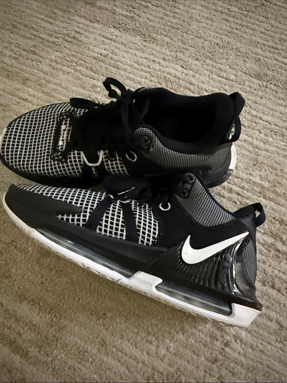 Nike Lebrons Black and White basketball shoes